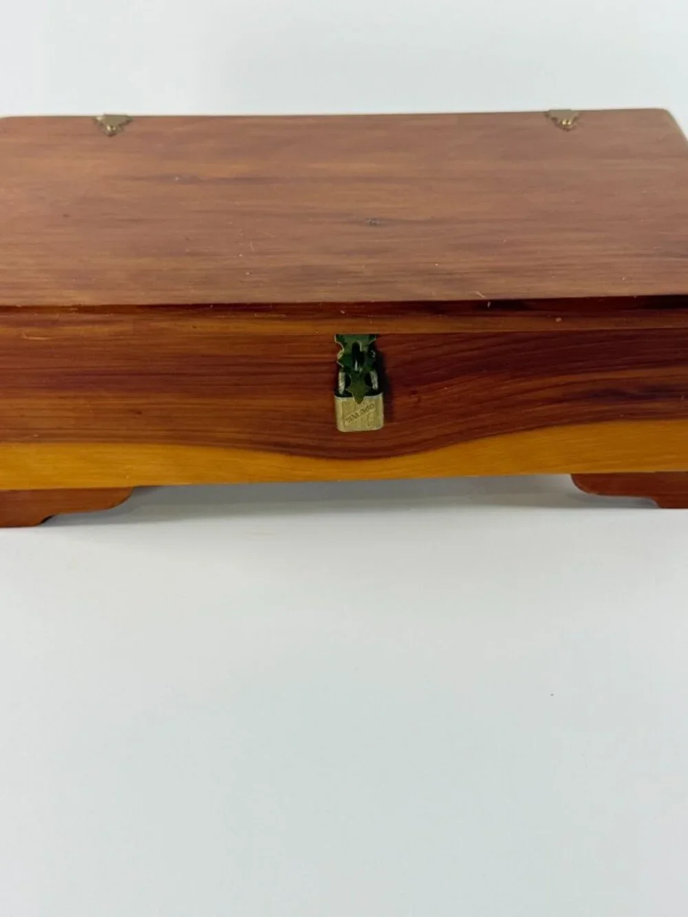 Vintage Wooden Cedar Jewelry Box With Red Velvet Lining Gold Hardware Lock